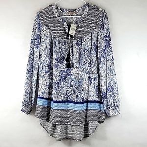 NWT! My Danielle Floral Split Neckline w Drawstring Boho Top Size S